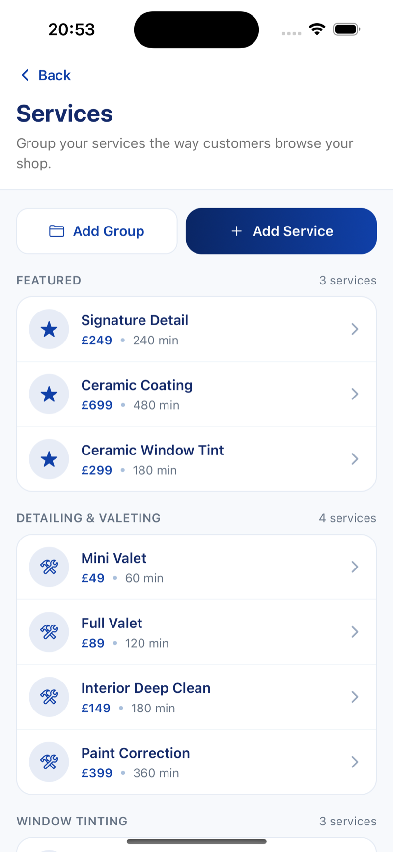 Torq services app screen